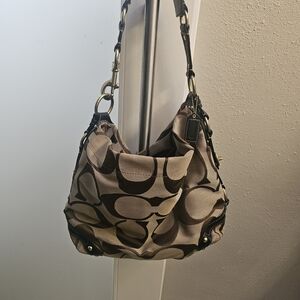 Coach Beige and Brown Signature Shoulder Bag